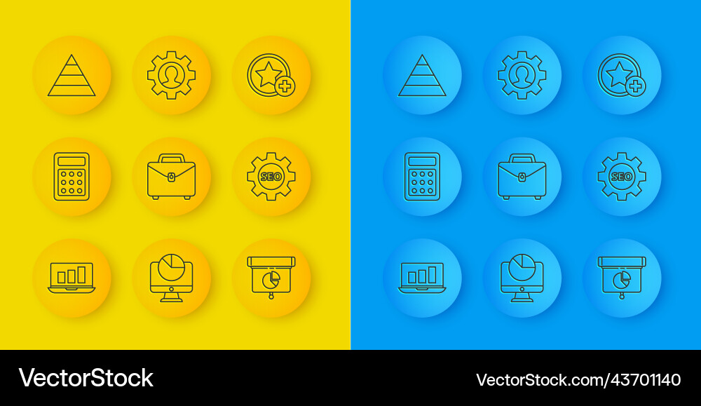 Set line laptop with graph chart calculator vector image