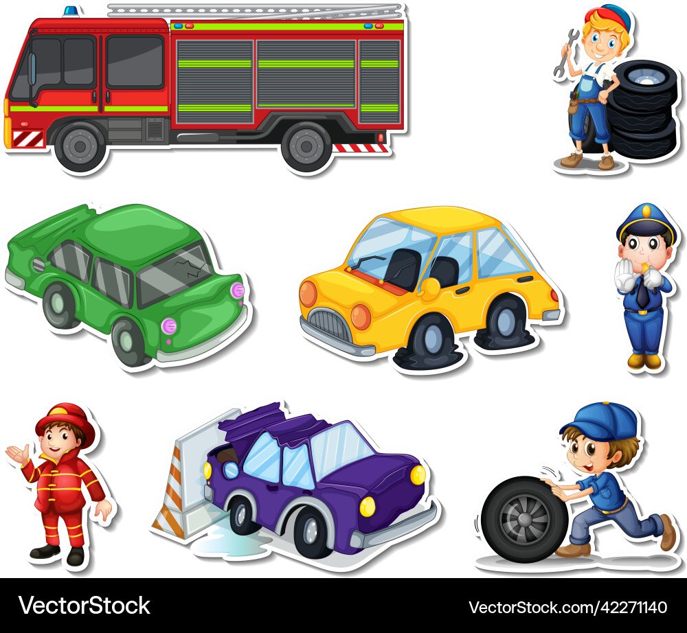 Sticker set of professions characters and objects vector image