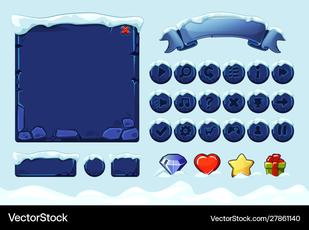 Winter game ui stones buttons with snow Winter game ui stones buttons with snow vector image