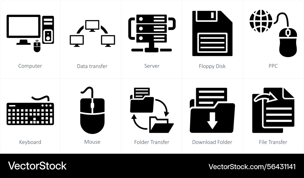 A set of 10 mix icons as computer data transfer vector image