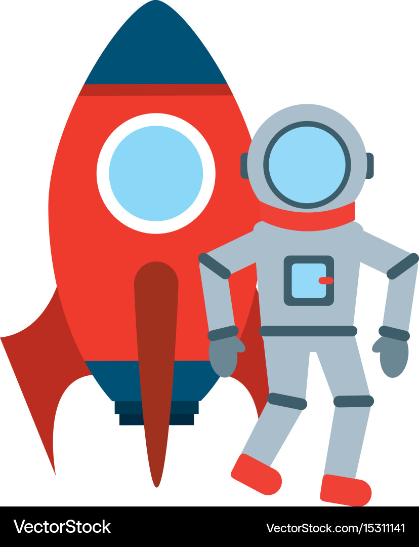 Astronaut mit Rakete Comic-Symbol Lizenzfreies Vektorbild