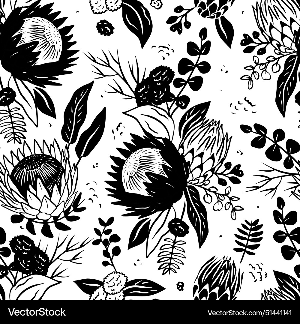 Black and white seamless pattern with line art Vector Image