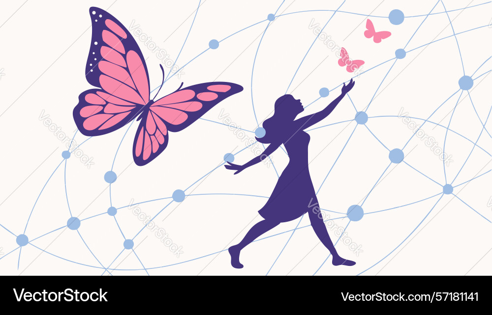Child interaction with butterfly in abstract vector image