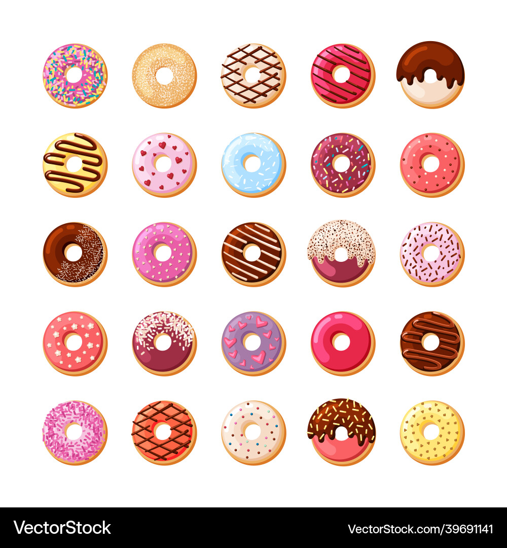 Colorful donuts with bright glaze set candy Colorful donuts with bright glaze set candy vector image