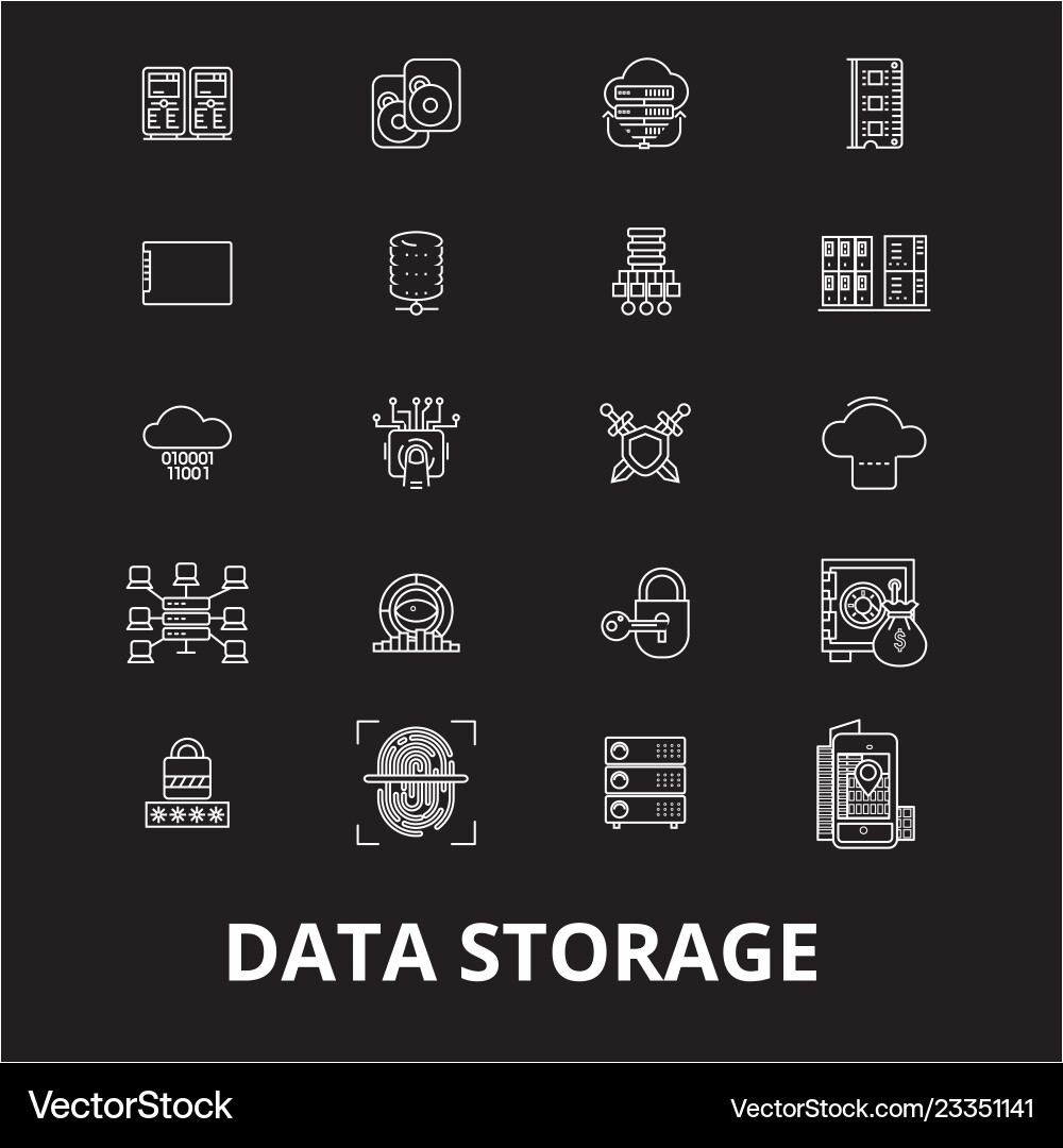 Data storage editable line icons set Data storage editable line icons set vector image
