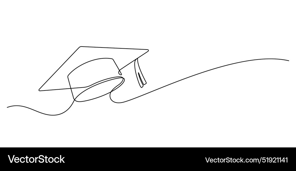 Elegant Graduation Cap - Single Line Art Vector Image