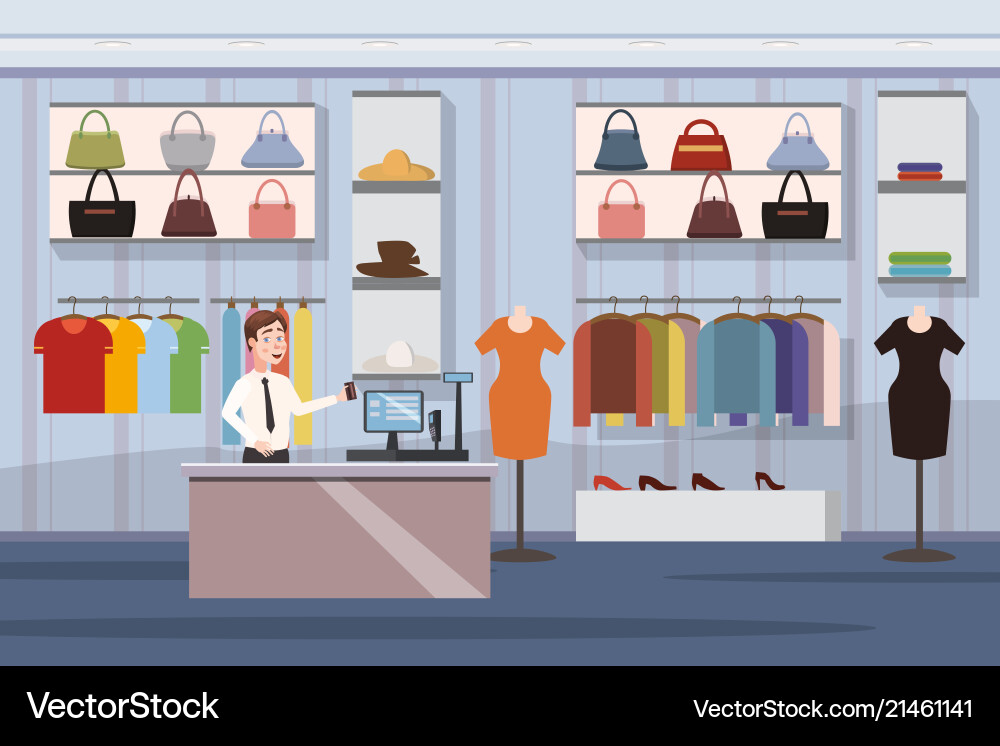Fashion shop super market female clothes shopping Fashion shop super market female clothes shopping vector image