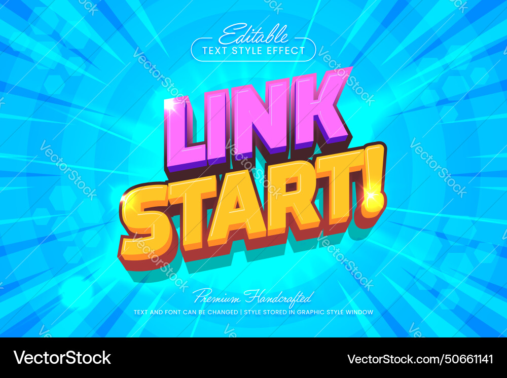 Link start 3d text effect graphic style editable Link start 3d text effect graphic style editable Vector Image
