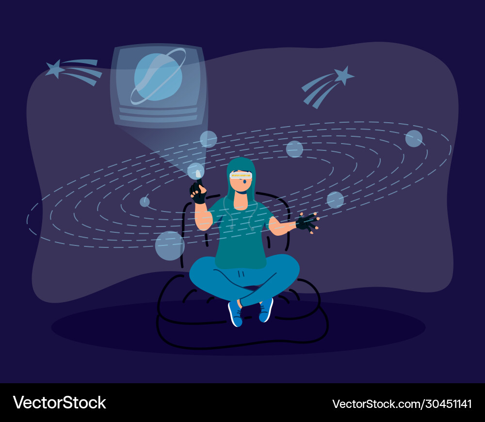 Man using augmented reality technology Man using augmented reality technology Vector Image