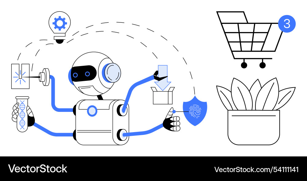 Multifunction robot performing tasks shopping Multifunction robot performing tasks shopping vector image