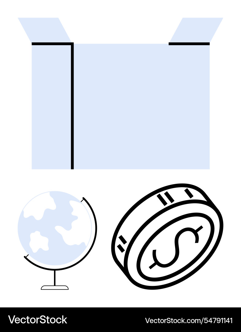 Open box with globe and coin symbolizing global Open box with globe and coin symbolizing global vector image