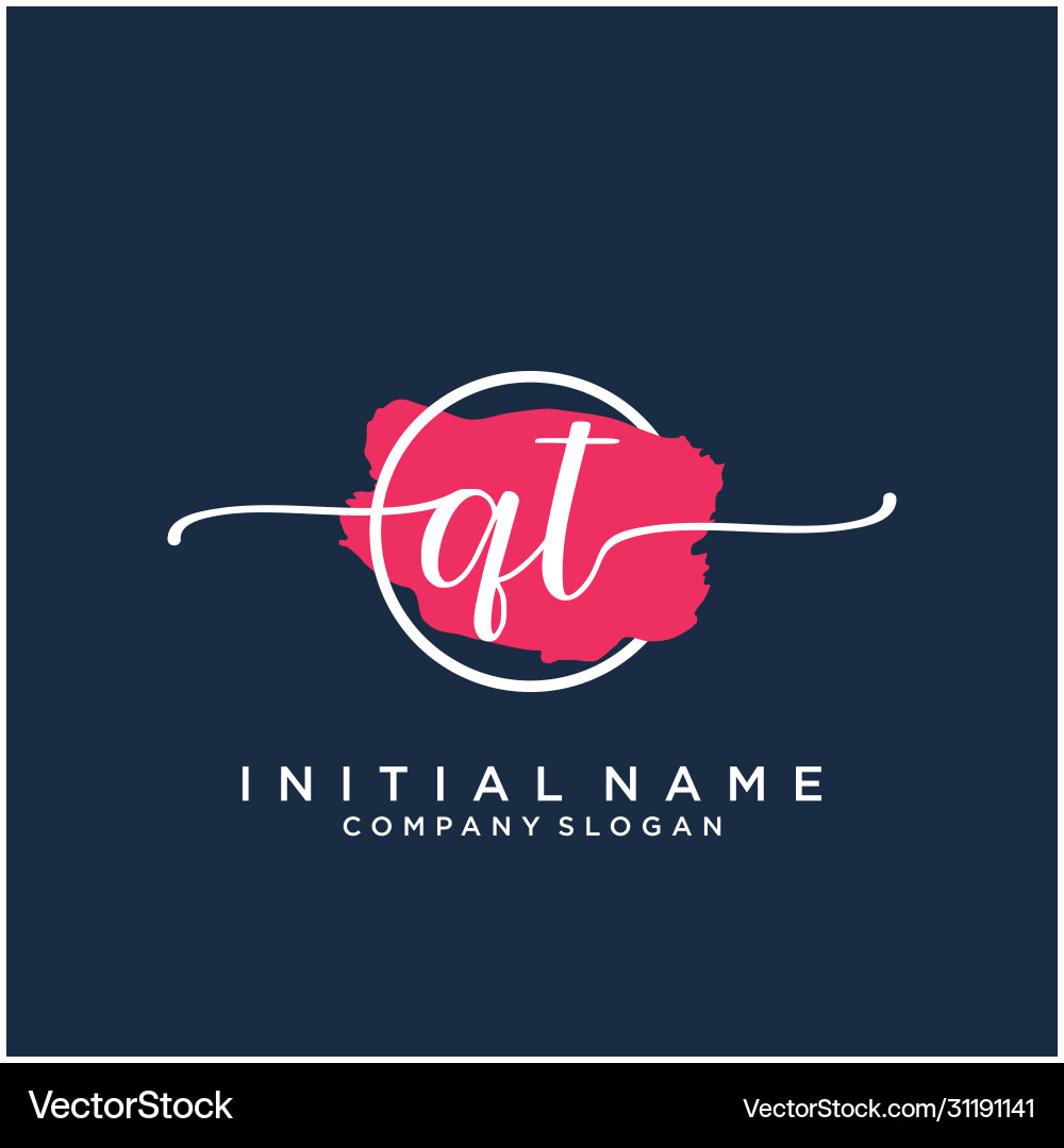 Qt initial handwriting logo design with brush Qt initial handwriting logo design with brush vector image