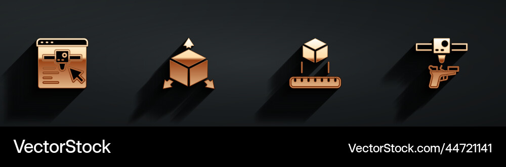 Set 3d printer setting isometric cube and gun Vector Image