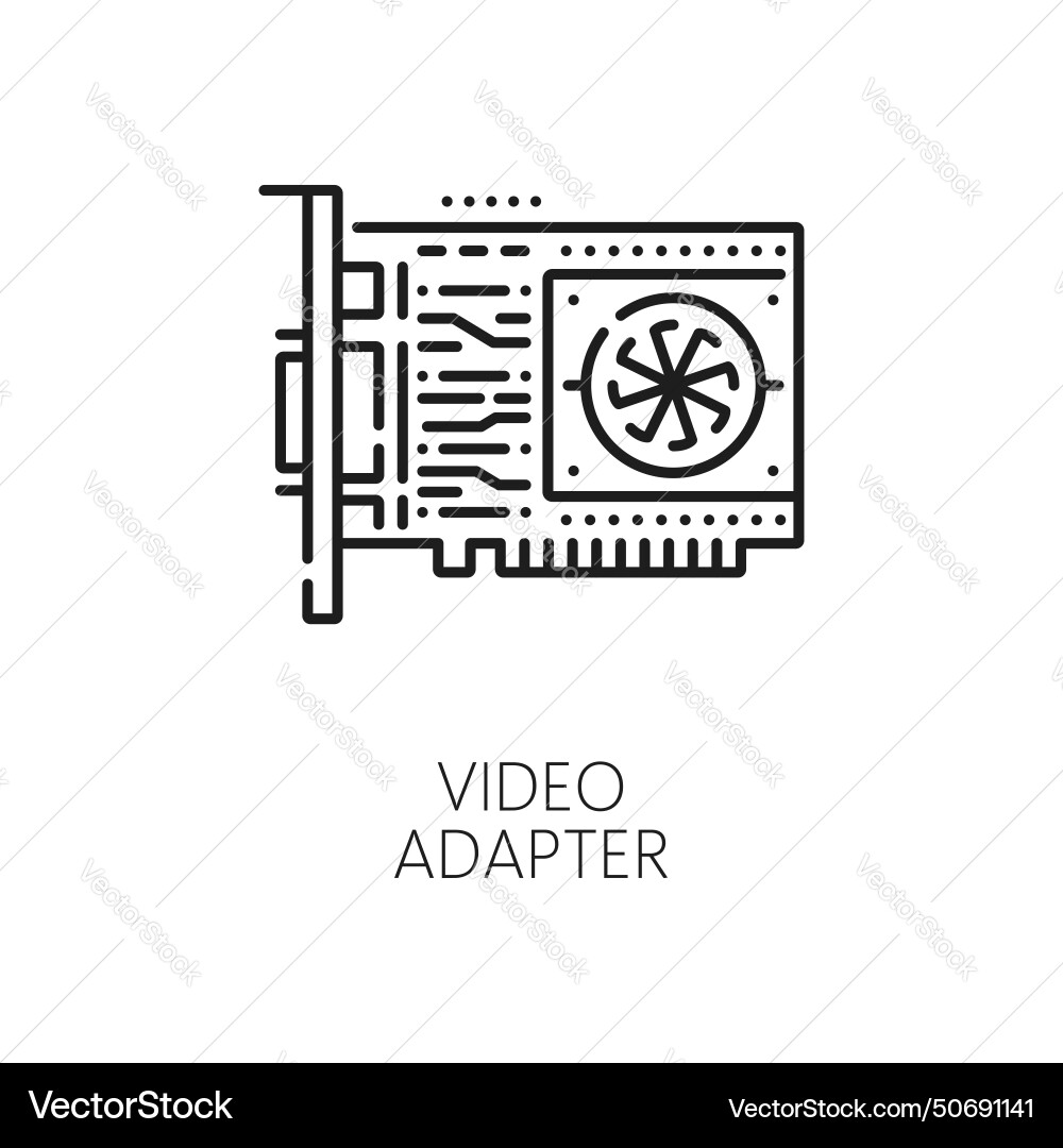Video adapter line icon gpu computer hardware Video adapter line icon gpu computer hardware vector image