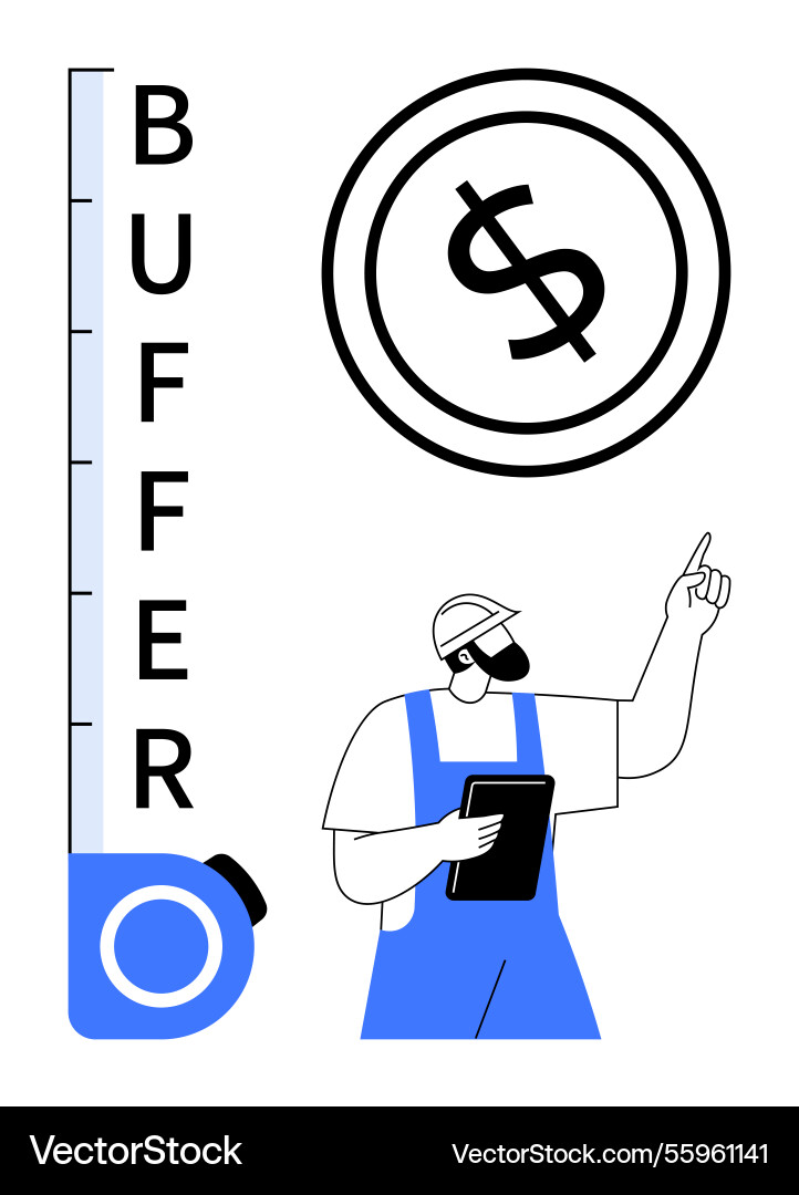 Worker measuring budget buffer with tape Worker measuring budget buffer with tape vector image