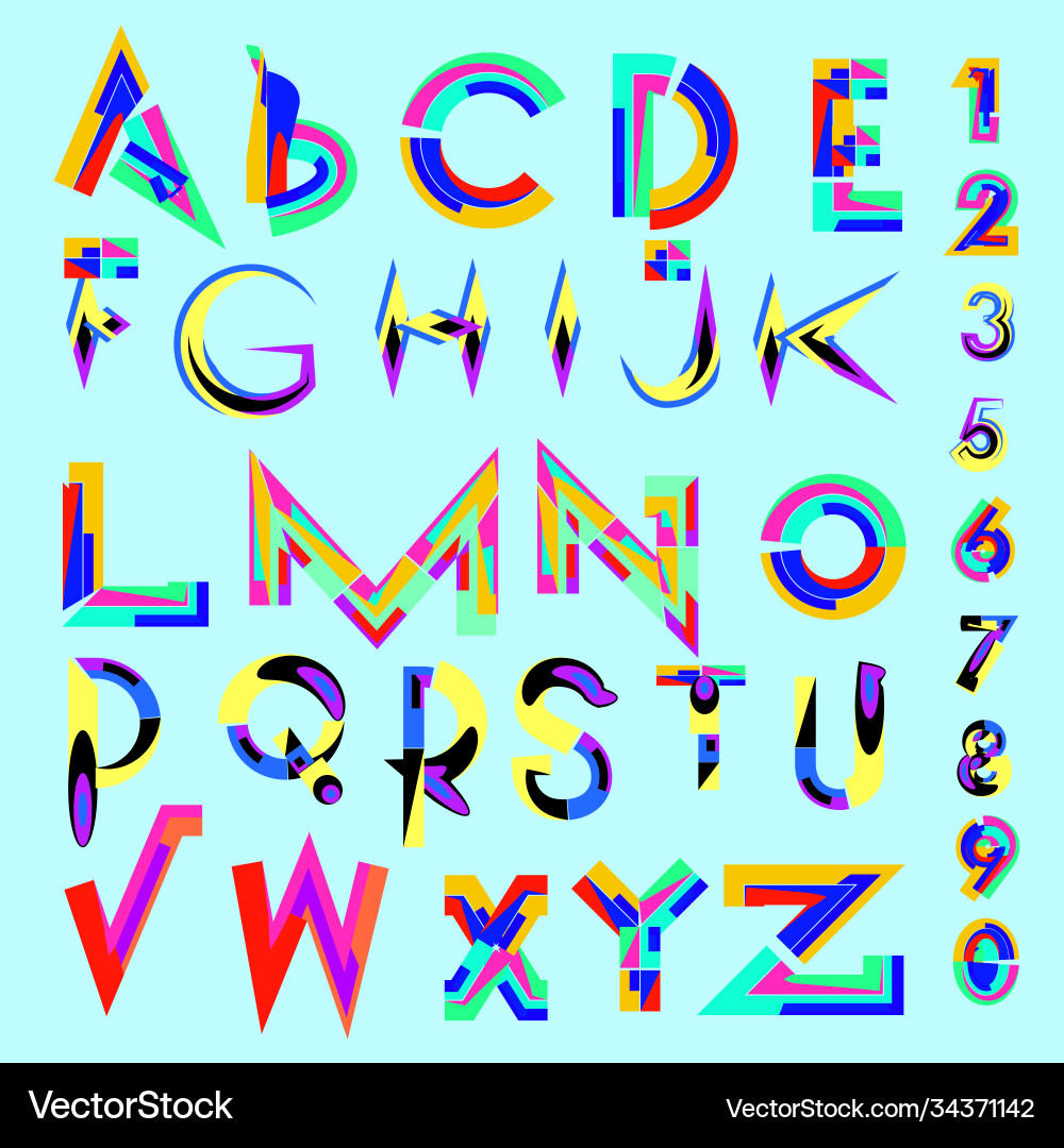 Abstract colorful font and alphabet vector image