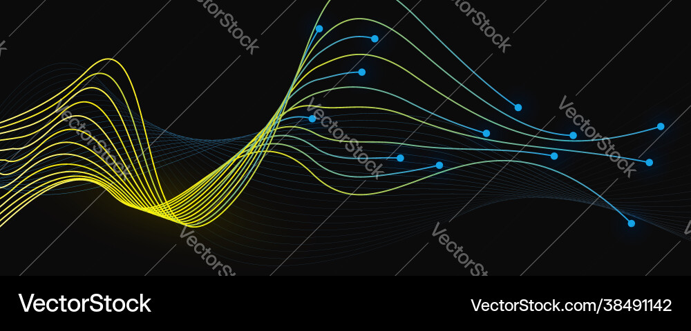 Abstract light lines wavy flowing dynamic in blue vector image