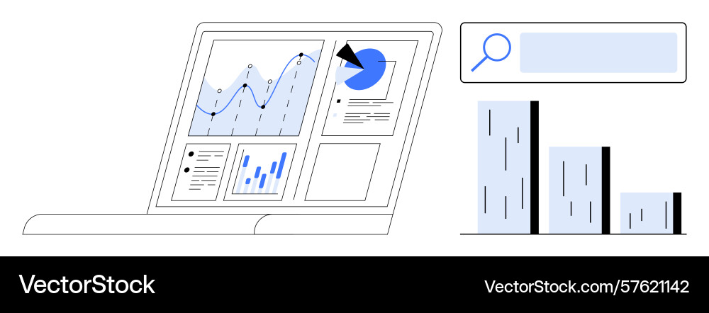 Data analytics displayed on laptop with graphs vector image
