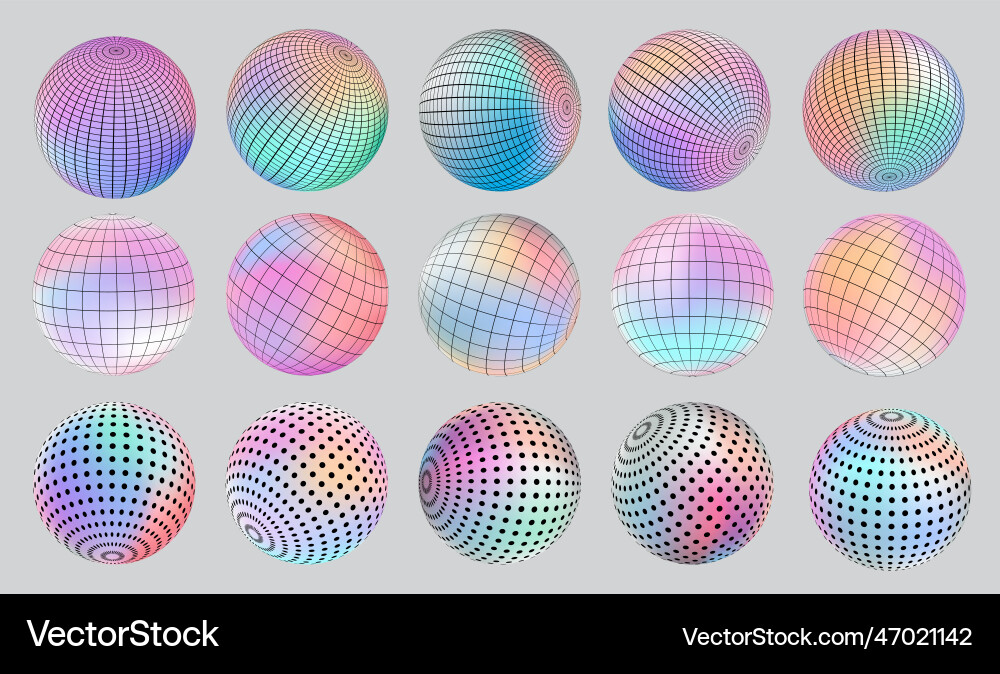 Gradient spherical grid and dot set Gradient spherical grid and dot set Vector Image