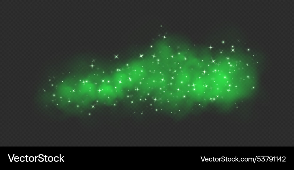 Green magic smoke with stars and sparkles fog Green magic smoke with stars and sparkles fog vector image