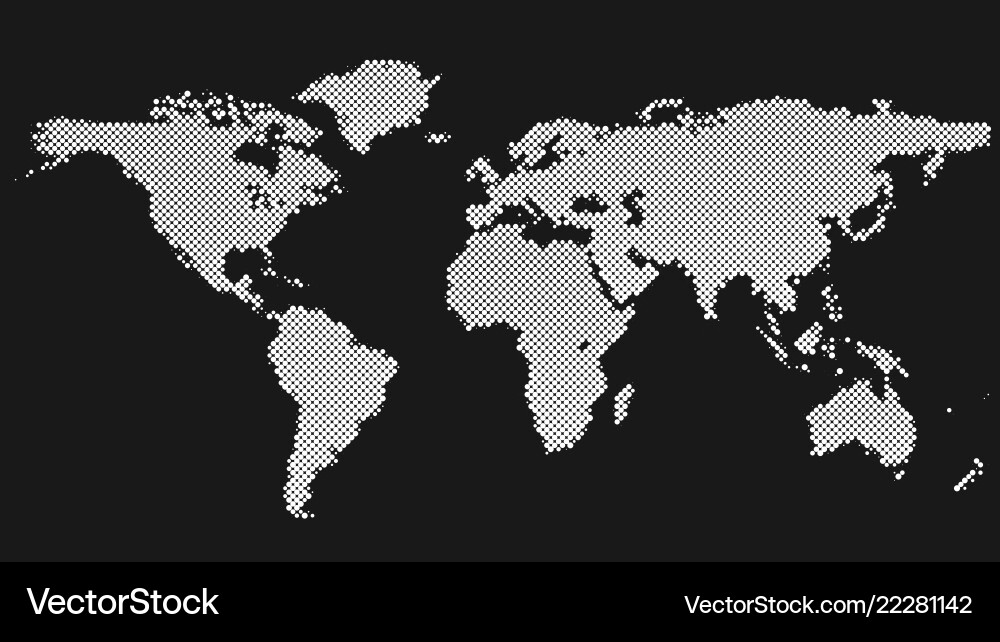 Halftone circle pattern world map background Halftone circle pattern world map background vector image