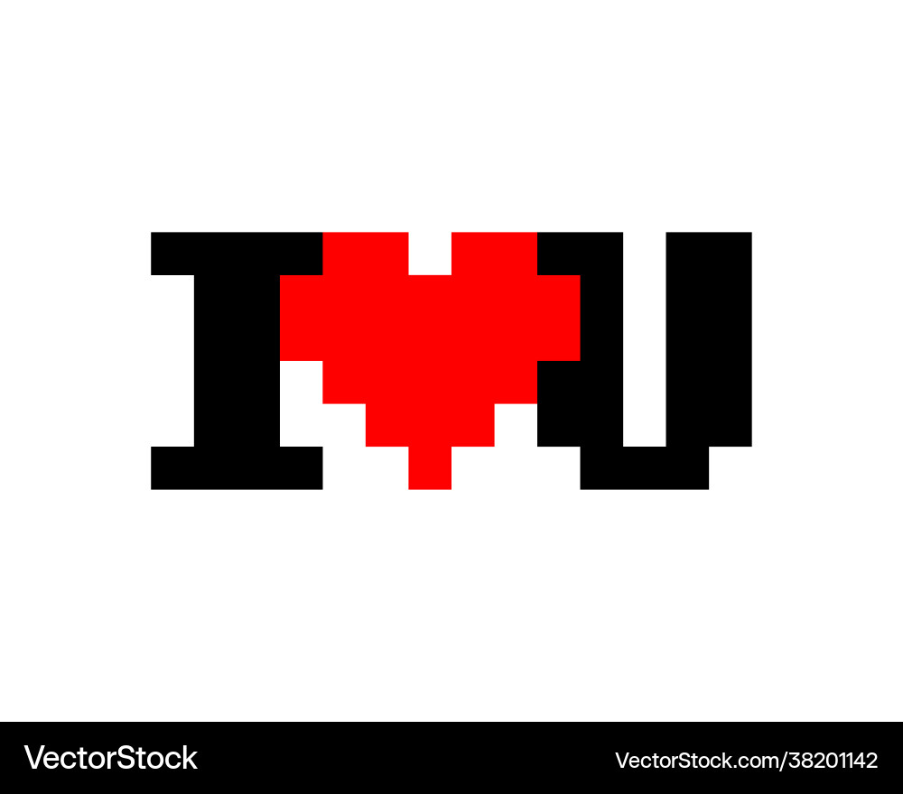 I love u pixel text image for 8 bit game Vector Image