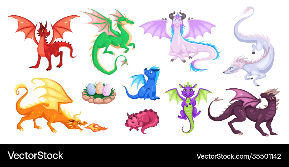 Magic dragons fantasy funny creatures big flying vector image