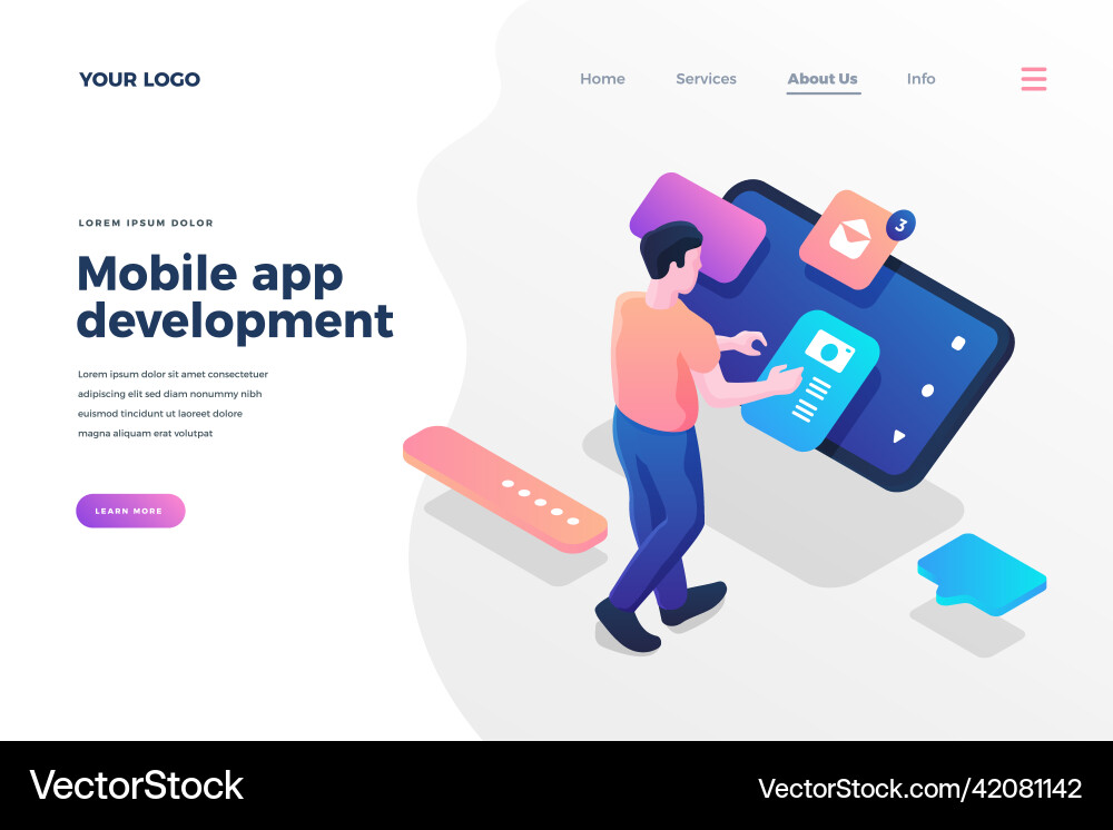 Mobile App Development Isometric Landing Page vector image