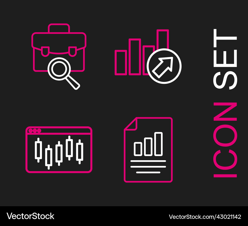 Set line document with graph chart browser stocks Set line document with graph chart browser stocks Vector Image