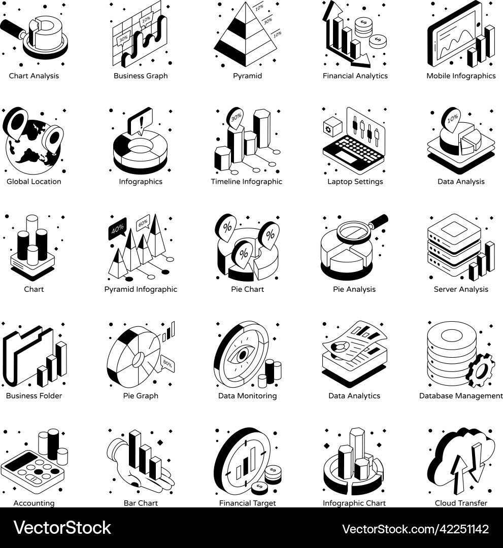 Set of data analytics glyph icons Vector Image