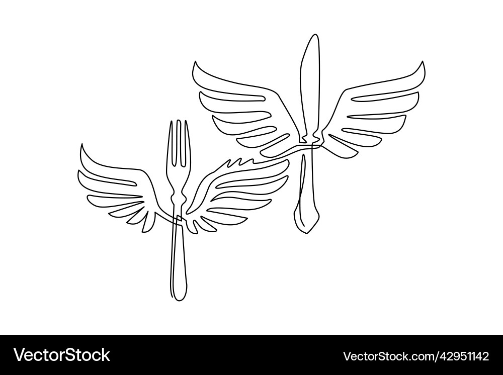 Single continuous line drawing food fork Single continuous line drawing food fork Vector Image