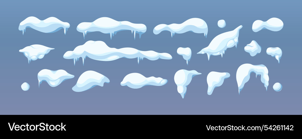 Snow caps snowballs and icicles flat color objects Snow caps snowballs and icicles flat color objects Vector Image