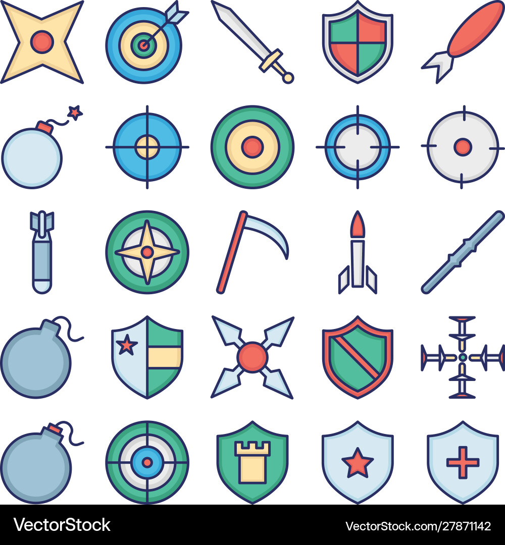 Weapon isolated icon set every single Weapon isolated icon set every single vector image