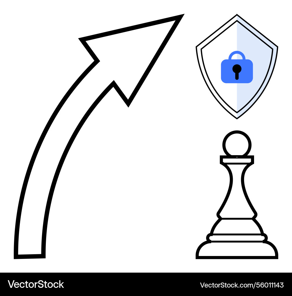 Arrow pointing upward towards shield with lock Arrow pointing upward towards shield with lock vector image