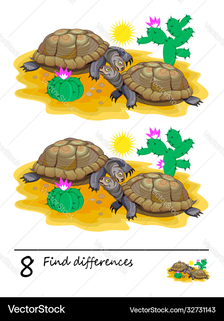 Find 8 differences logic puzzle game for children Find 8 differences logic puzzle game for children vector image