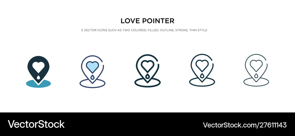 Love pointer icon in different style two colored vector image