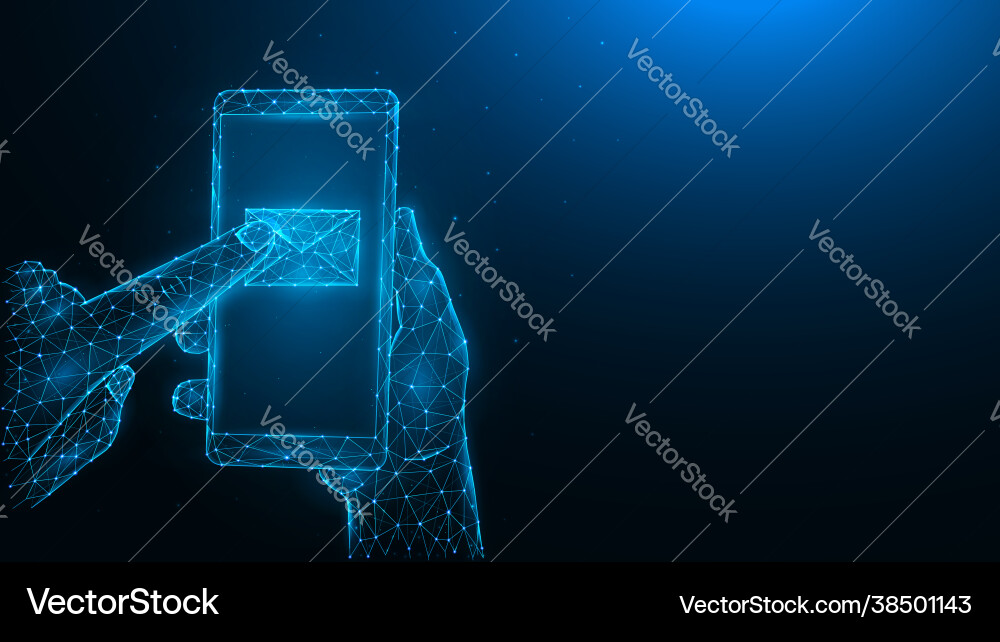 Message concept polygonal a hand holding Vector Image