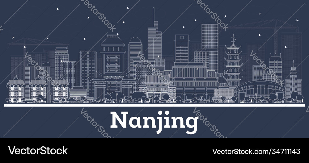 Outline nanjing china city skyline with white vector image