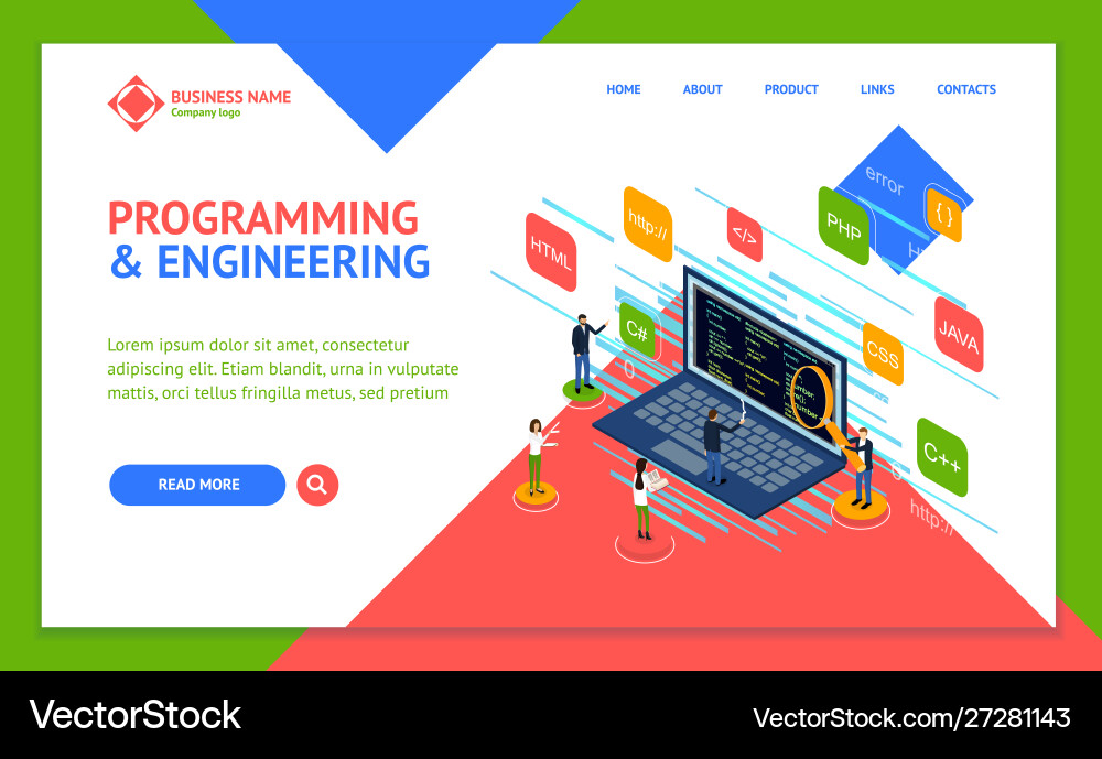 Programmer and engineering concept landing web Programmer and engineering concept landing web vector image