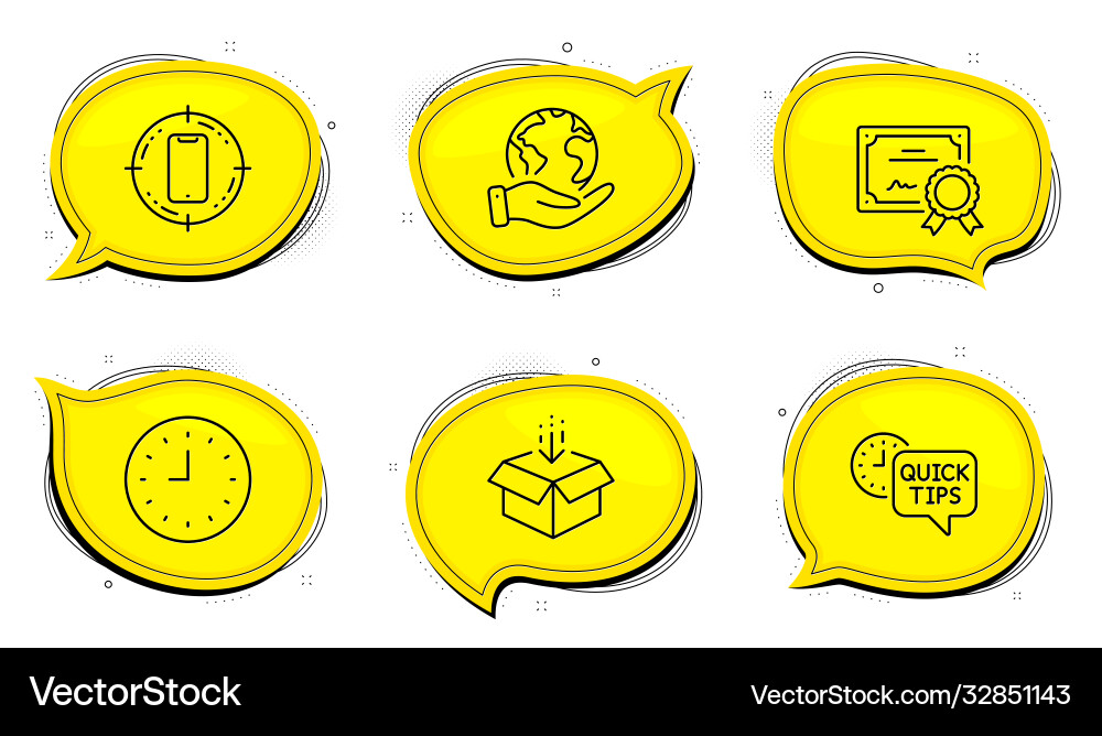 Quick tips get box and clock icons set Quick tips get box and clock icons set vector image