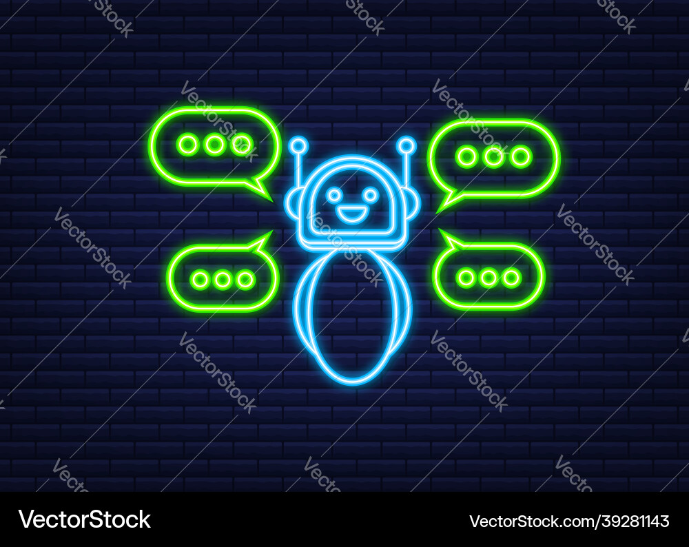 Robot icon bot sign design neon chatbot Robot icon bot sign design neon chatbot Vector Image