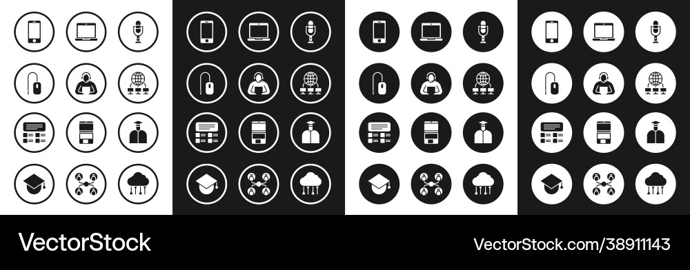 Set microphone student computer mouse mobile Set microphone student computer mouse mobile vector image