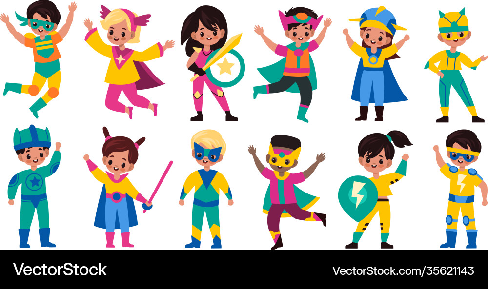 Superhero Kids Comic Book Characters vektorbild