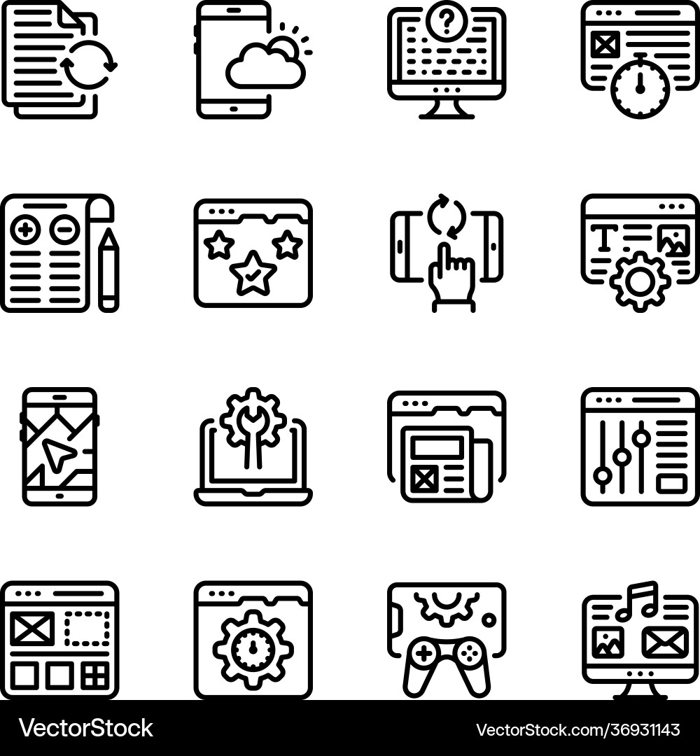 Web setting linear icons pack Vector Image