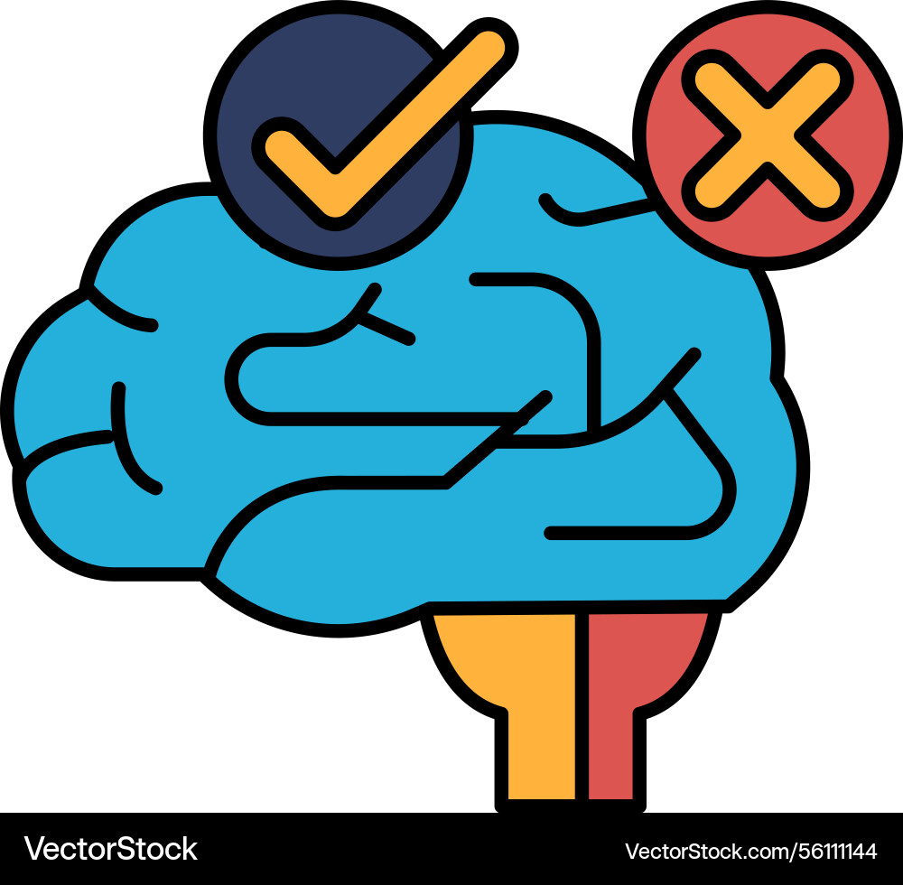 A brain with check mark on it and an x vector image