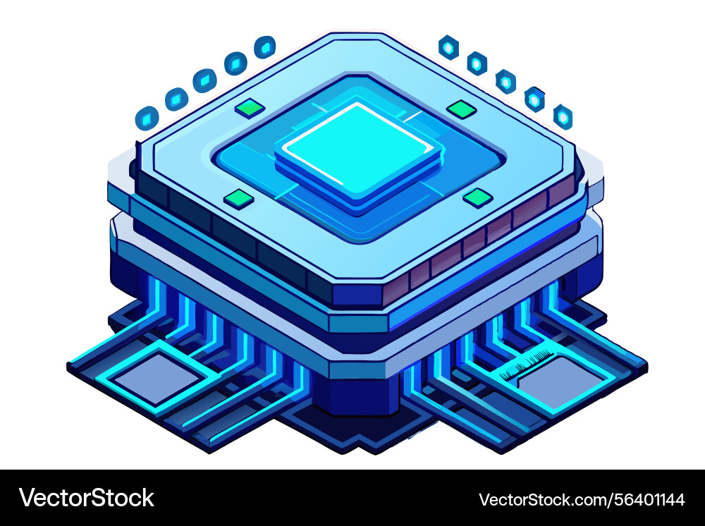 Digital microchip with glowing circuit board Digital microchip with glowing circuit board vector image