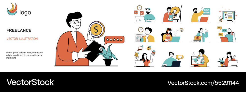 Freelance concept with character situations mega Freelance concept with character situations mega vector image