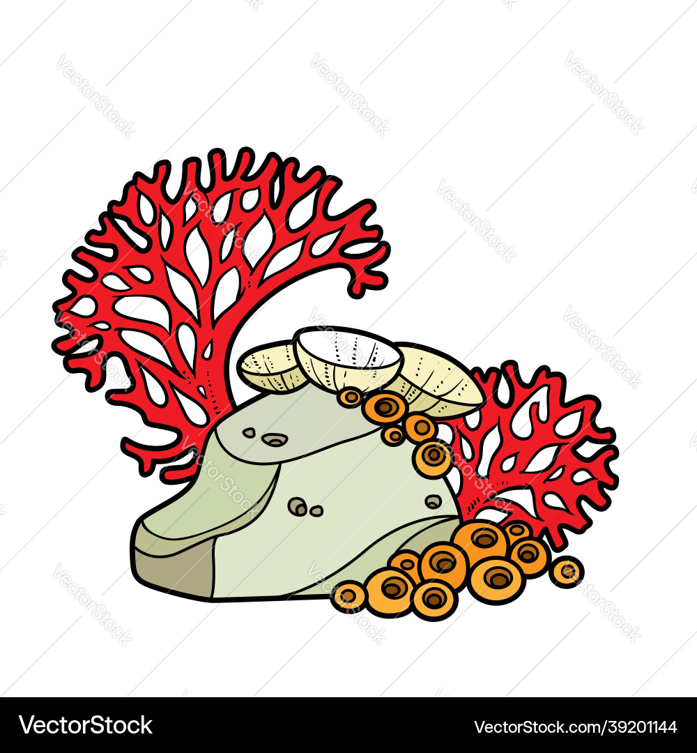 Große Korallen und Anemonen auf kleine Sandsteinfarbe Große Korallen und Anemonen auf kleine Sandsteinfarbe vektorbild