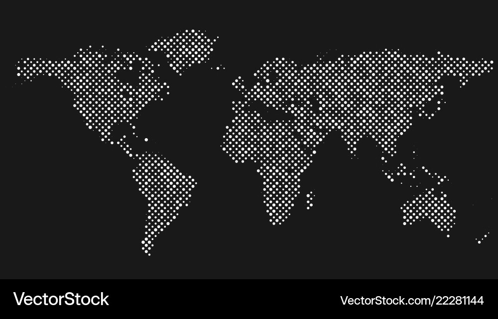 Halftone world map background - circle pattern vector image