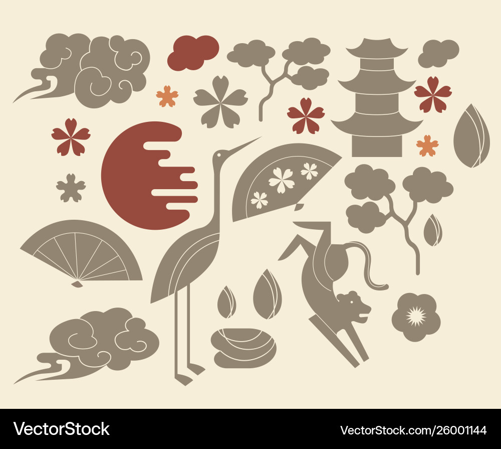 Japan pattern objects on light background Vector Image